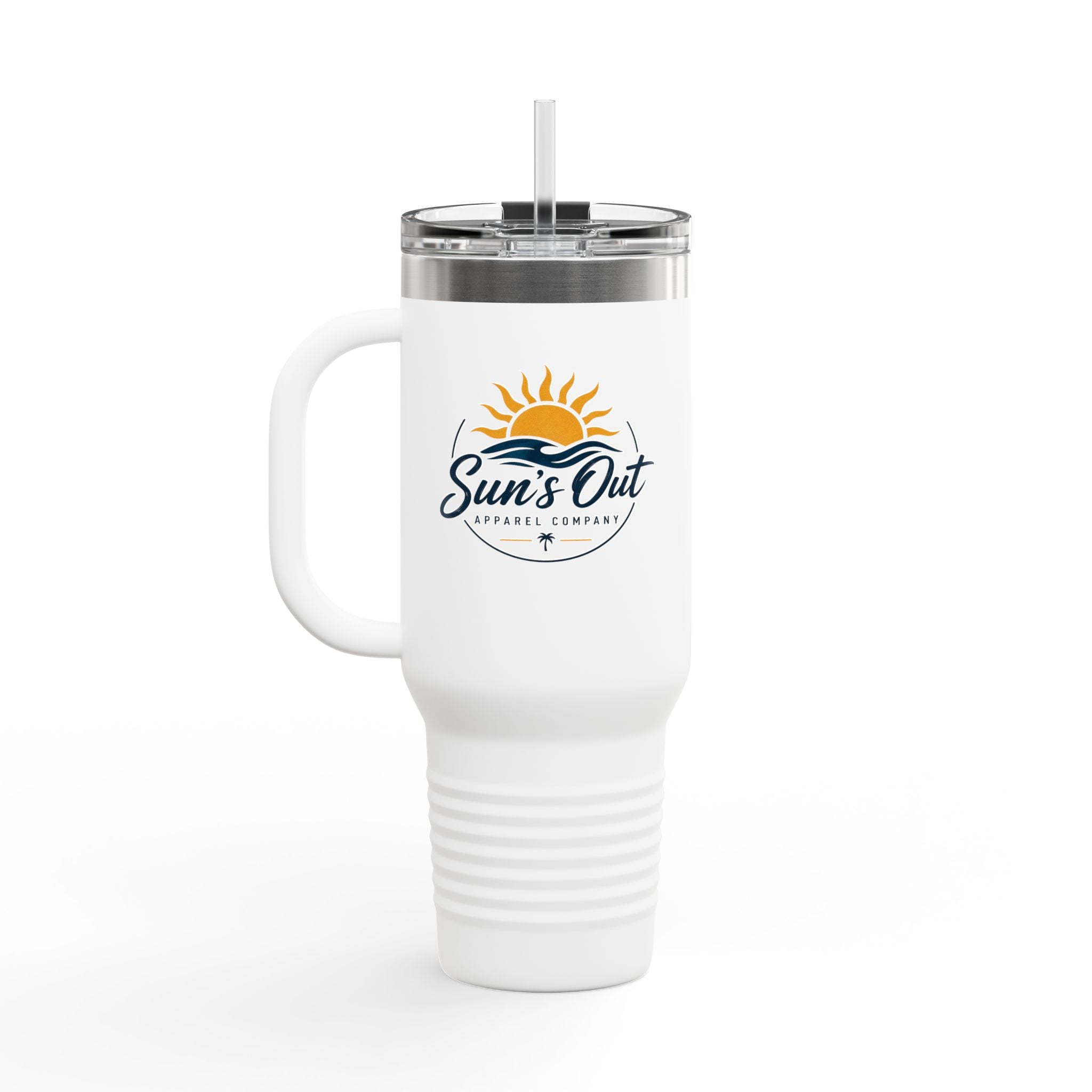 40oz Insulated Travel Mug — 'Sun's Out' Tropical Beach Sunset Design