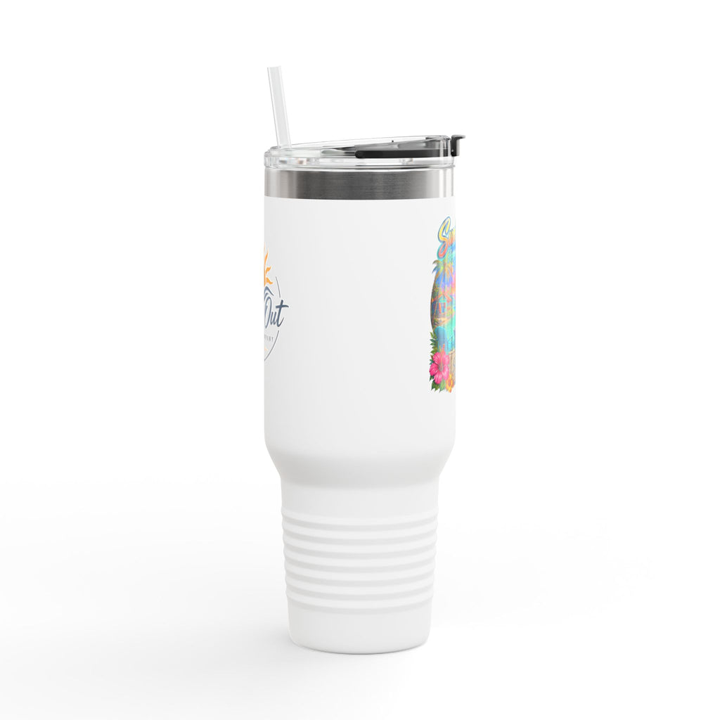 40oz Insulated Travel Mug — 'Sun's Out' Tropical Beach Sunset Design